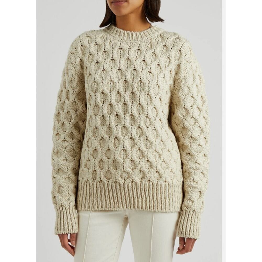 A.L.C. Nel Fisherman Sweater Chunky-Knit Wool Blend Cream Womans Small